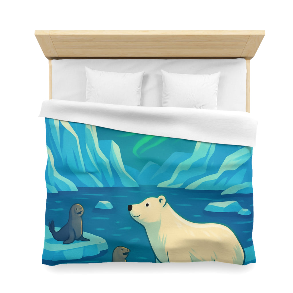 Housse de couette polaire avec ours et aurores boréales pour chambre enfant