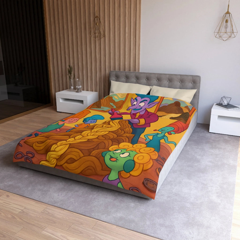 Housse de couette colorée avec personnages fantastiques et œuvres artistiques pour déco unique