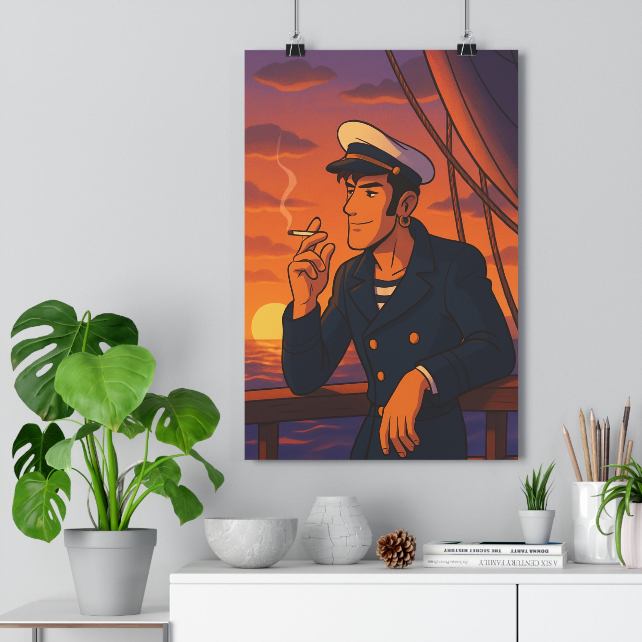 Poster décoratif marin bleu cartoon nostalgique aventure mystère salon chambre enfant vintage contemplatif artistique