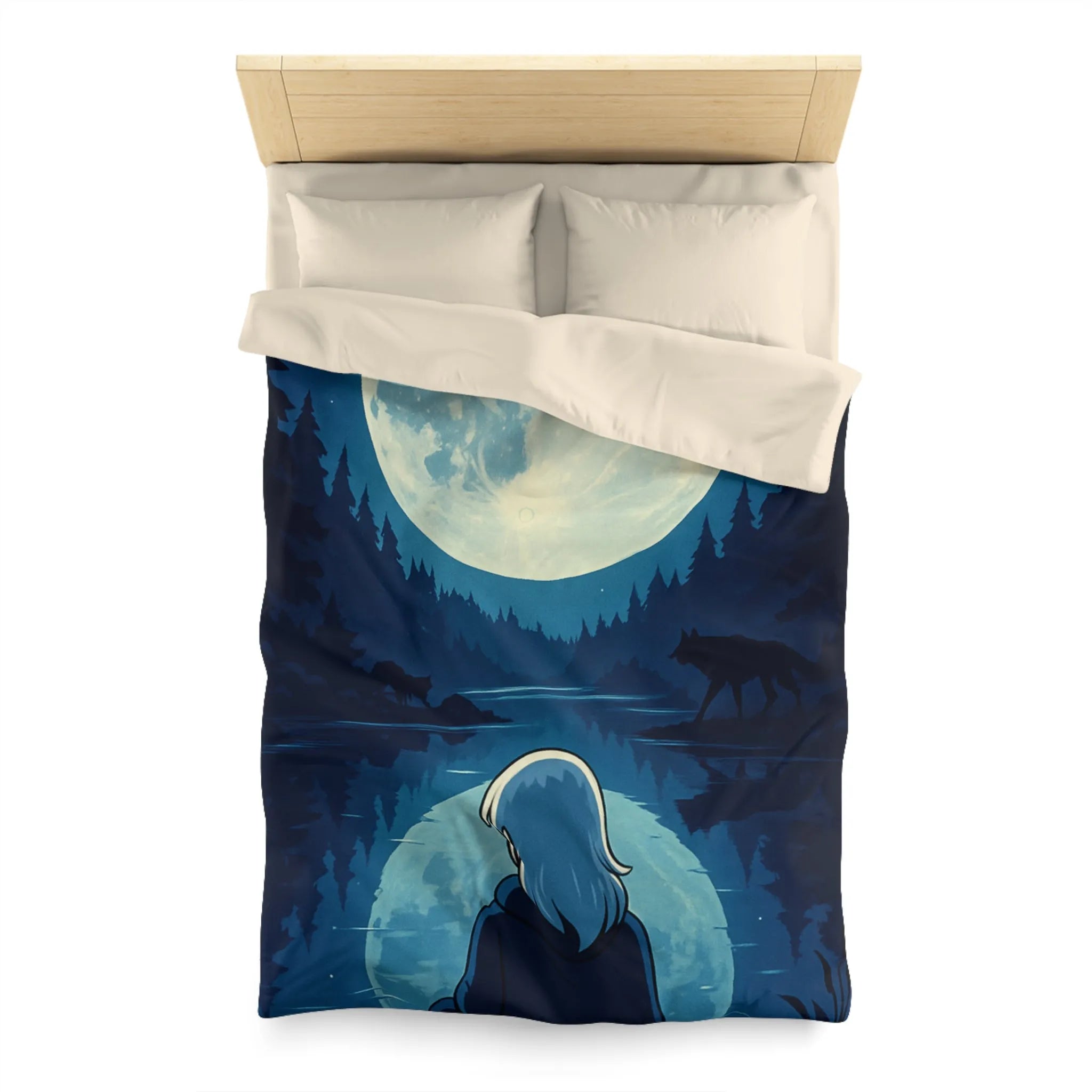 Envoûtante Housse de Couette Nocturne avec Pleine Lune Mystérieuse et Silhouette d'Arbres