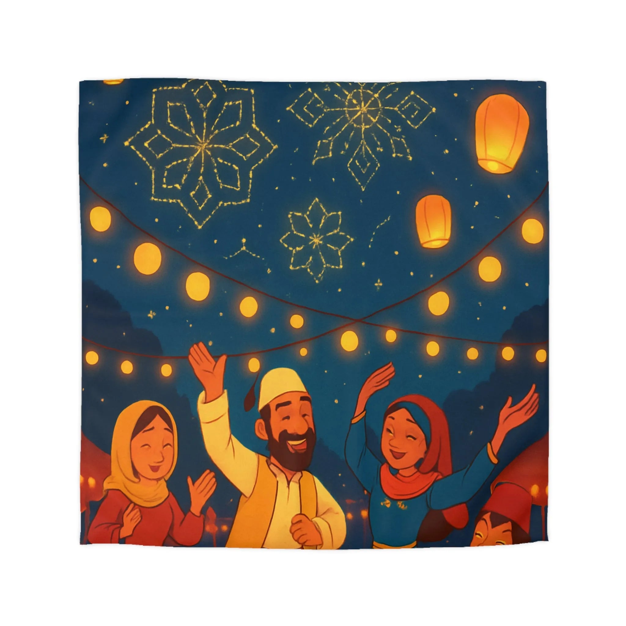 Housse de Couette Avec Scène Festive Nocturne et Lanternes Flottantes Pour Décoration Chambre