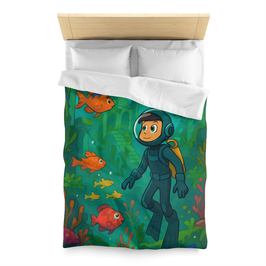 Plongée sous-marine enfantine avec poissons colorés et ruines anciennes, aventure océanique artistique