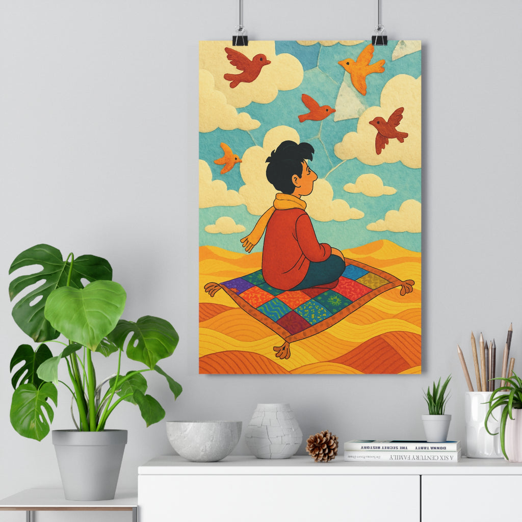 Poster décoratif animé pastel bleu orange apaisant rêveur salon chambre qualité unique élégant qualité
