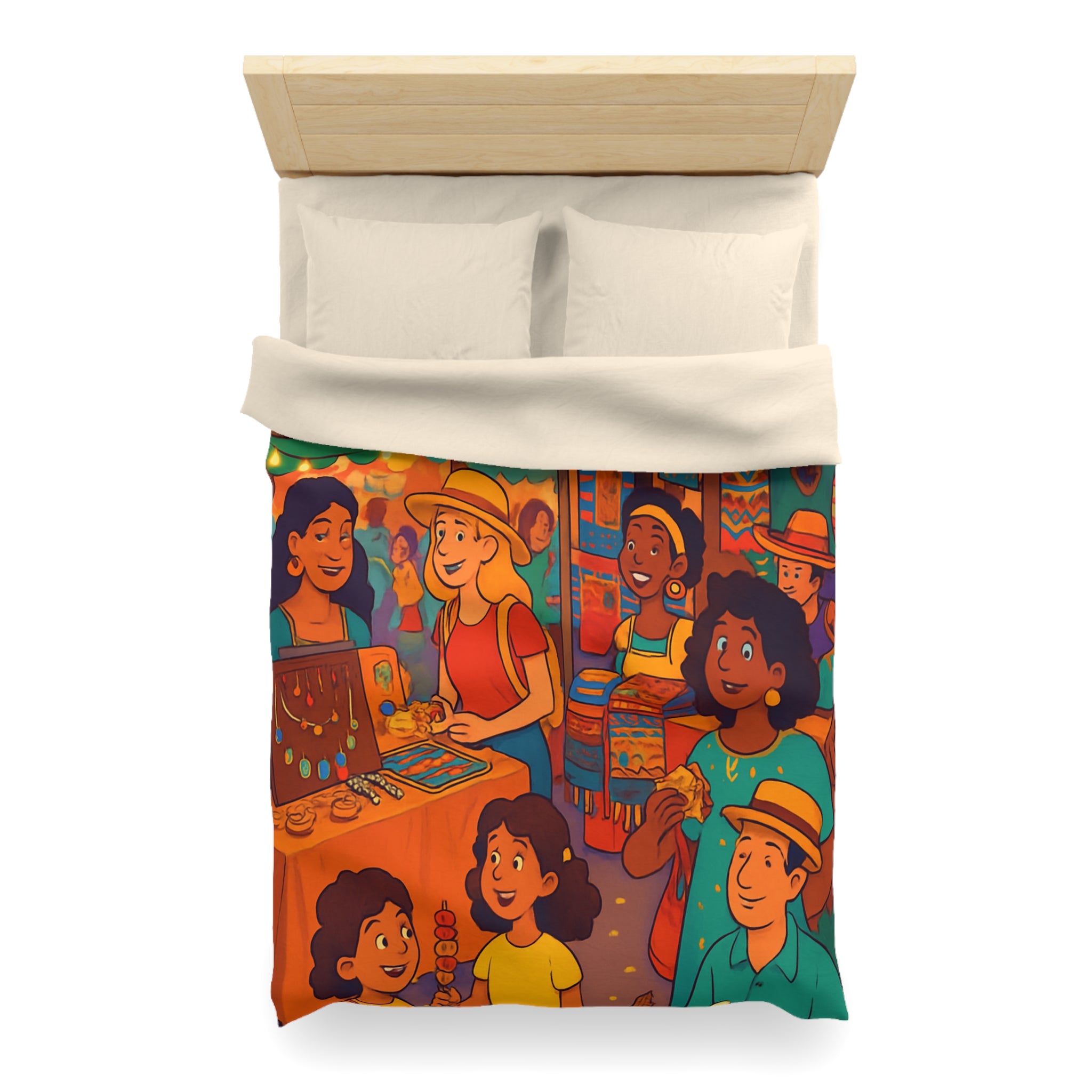 Housse de couette pour enfants avec design marché coloré de nuit animé et festif