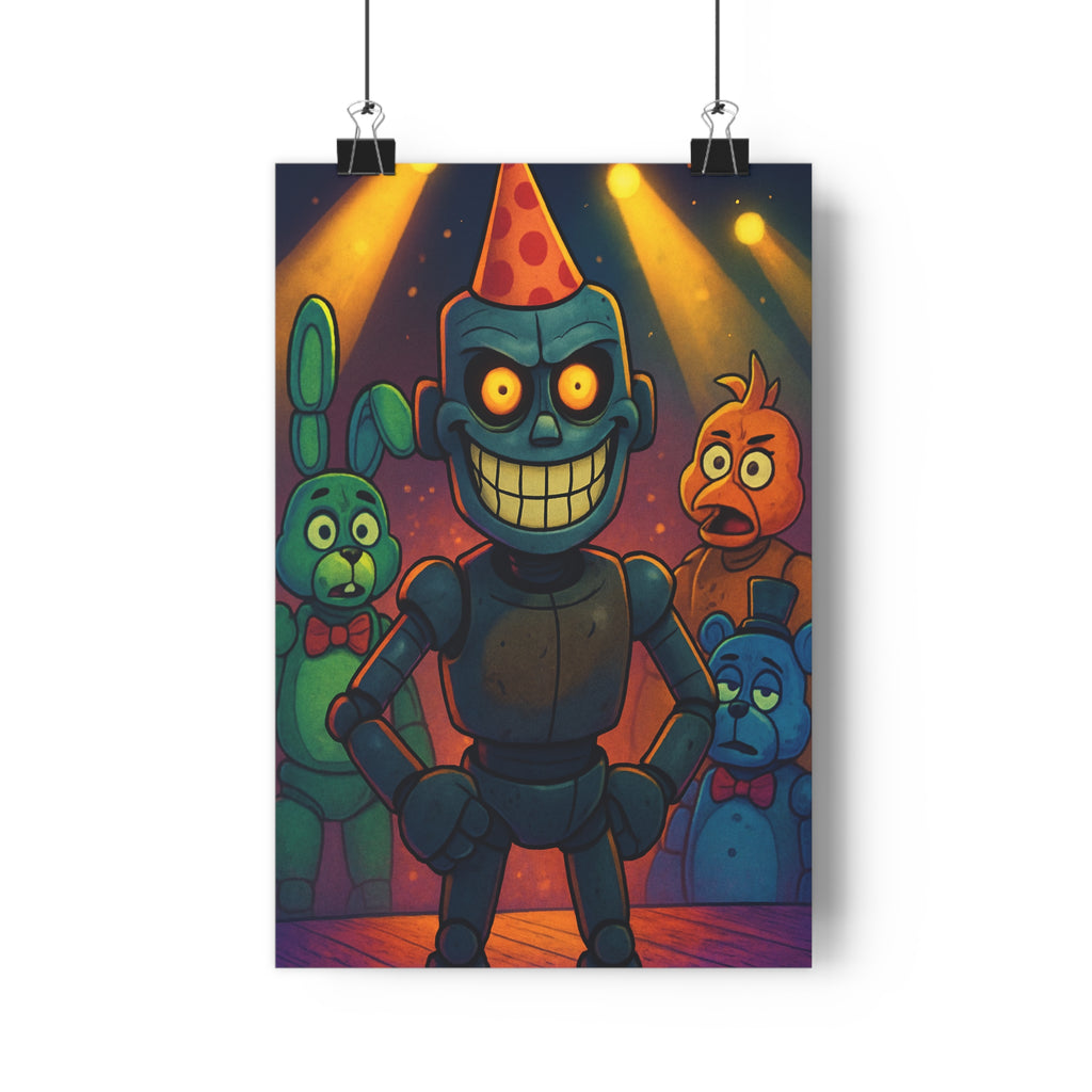 Poster décoratif cartoon nocturne jaune bleu mystique chambre enfant scène captivante animé ambiance festive