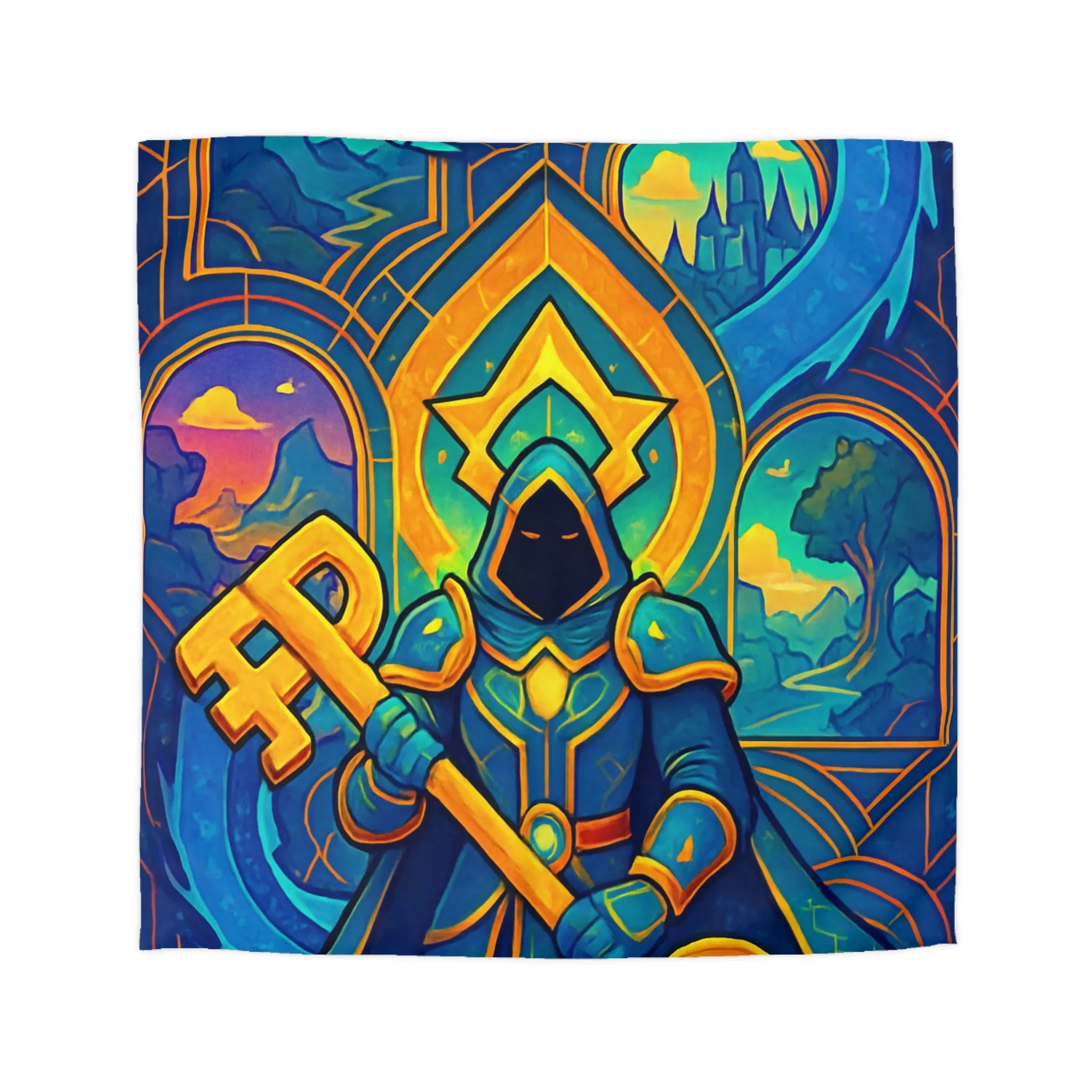 Housse de Couette Magicien Mystique avec Clef et Dragon pour Ambiance Enchantée