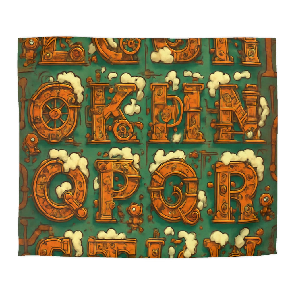 Alphabet Steampunk avec Nuages Évaporants - Design Créatif pour Housse de Couette Originale