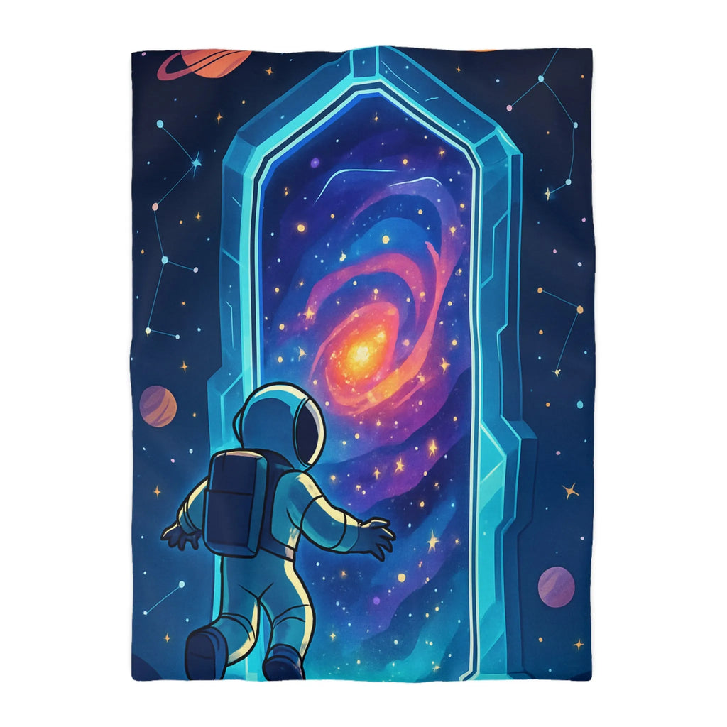 Housse de couette astronaute explorant portail galactique vibrant dans l'espace étoilé