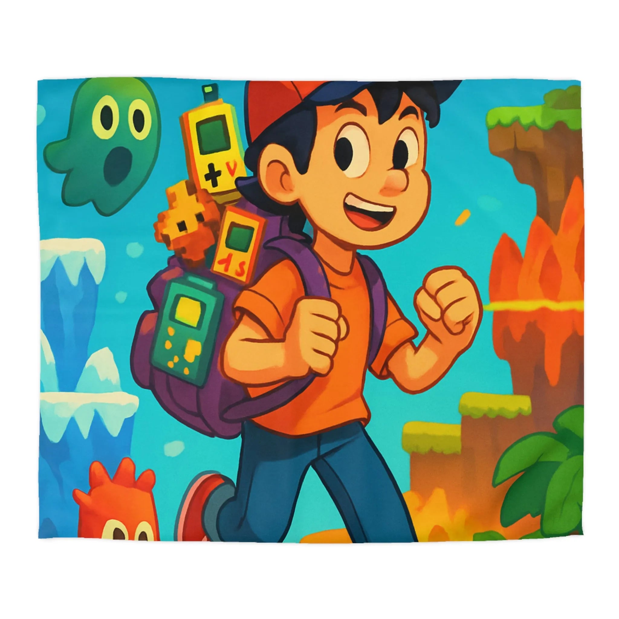 Housse de couette enfant joyeuse au design rétro jeu vidéo couleurs vives