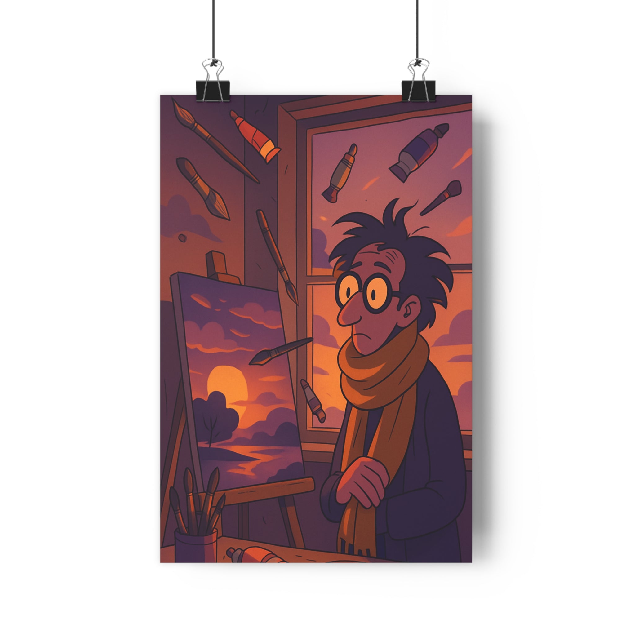 Poster décoratif cartoon surréaliste orange violet artistique créatif bureau atelier rêveur mystérieux paysage 30x46