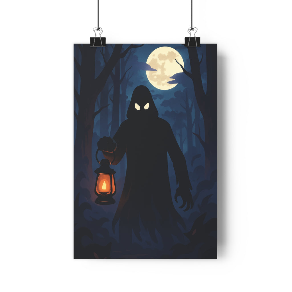 Poster décoratif sombre mystérieux cartoon silhouette forêt lune chambre ambiance inquiétante personnage arbre qualité