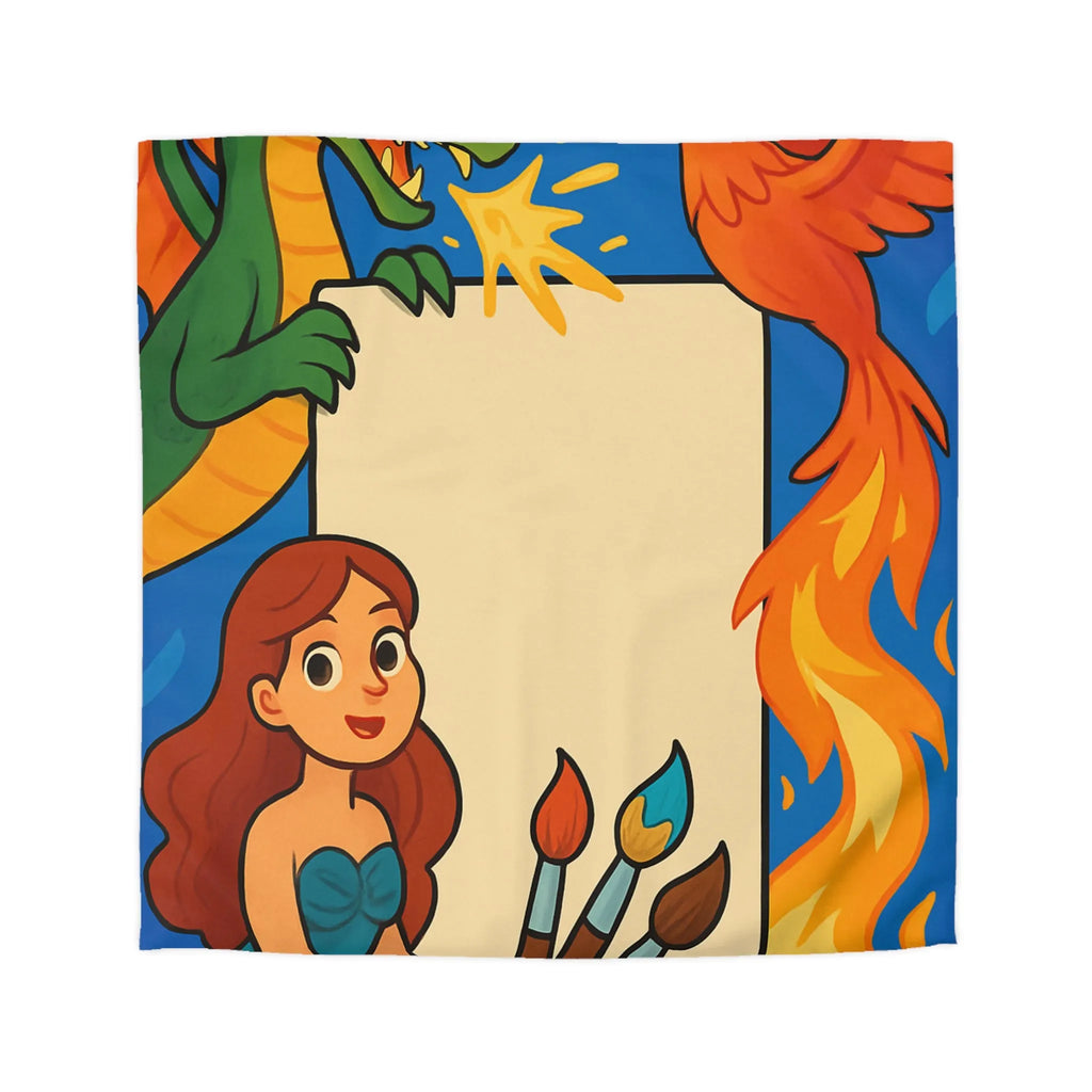 Housse de couette avec dragon, sirène et phénix pour chambre d'enfant artistique