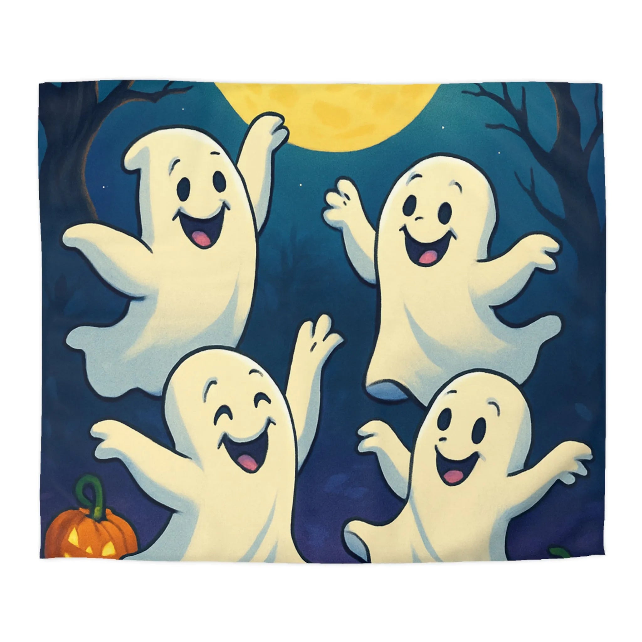 Housse de couette fantaisie avec esprits dansants sous lune et chauves-souris effrayantes