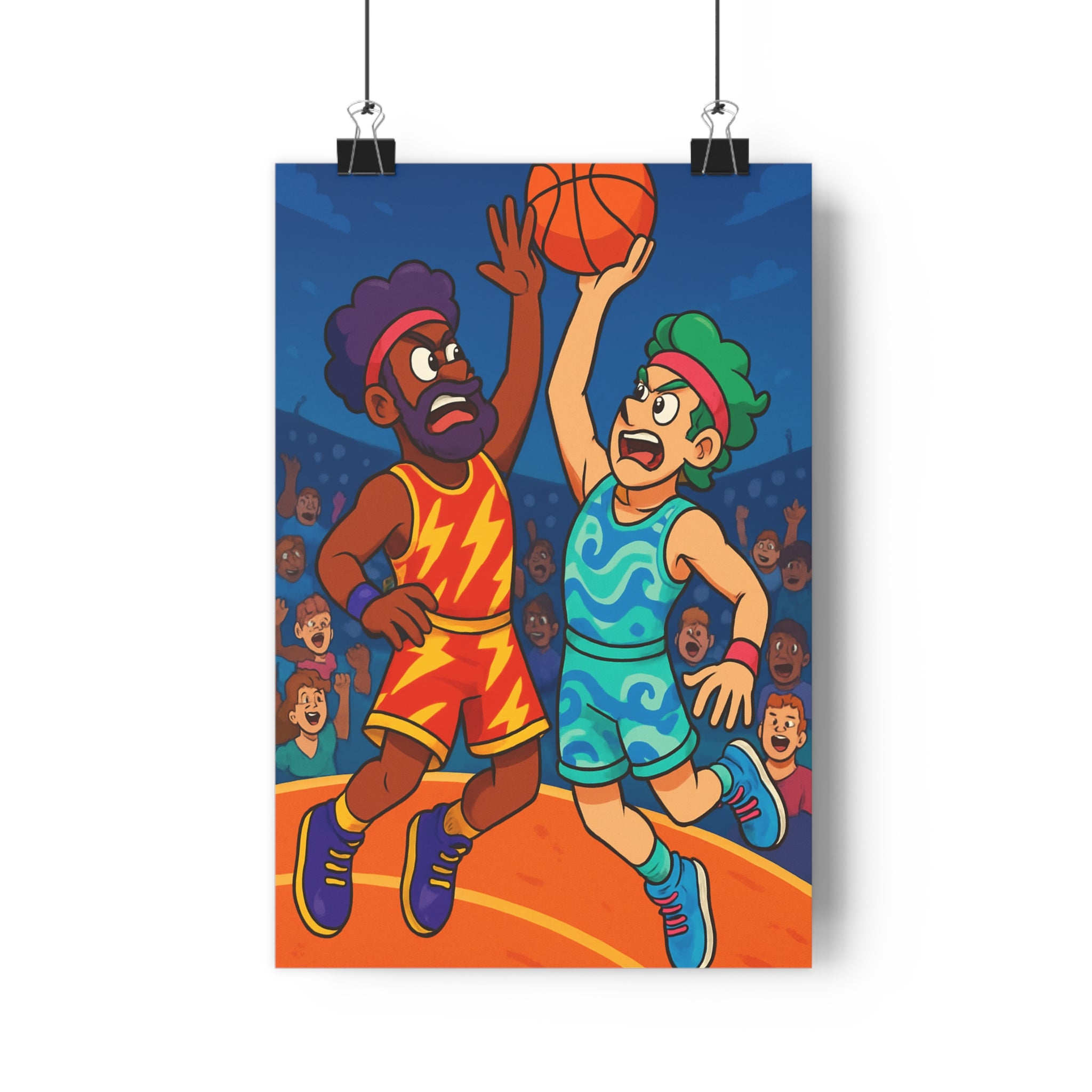 Poster décoratif anime basketball rouge bleu intense dynamique salon chambre moderne vibrant énergie unique