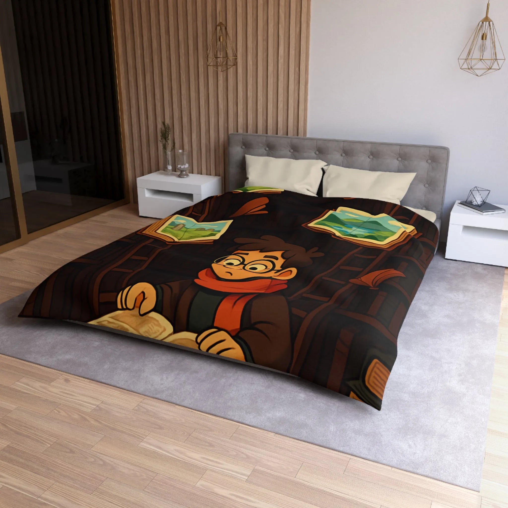 Housse de couette magique avec livres flottants et bibliothèques pour chambre enchantée