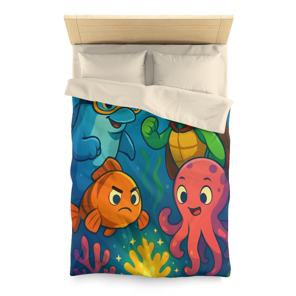 Housse de couette océan joyeux avec dauphin, tortue, poisson et pieuvre colorée