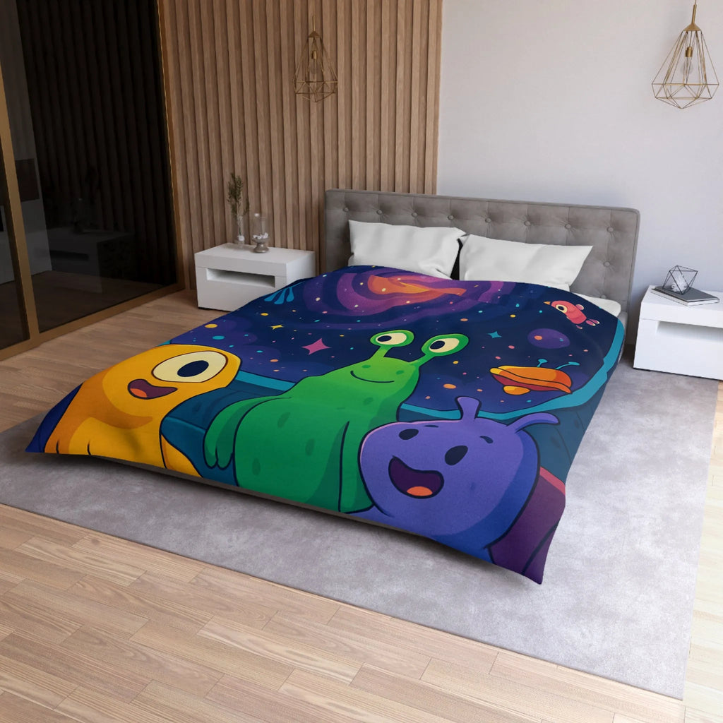 Housse de Couette Enfantine : Amis Extraterrestres Explorant l'Univers au Milieu des Étoiles