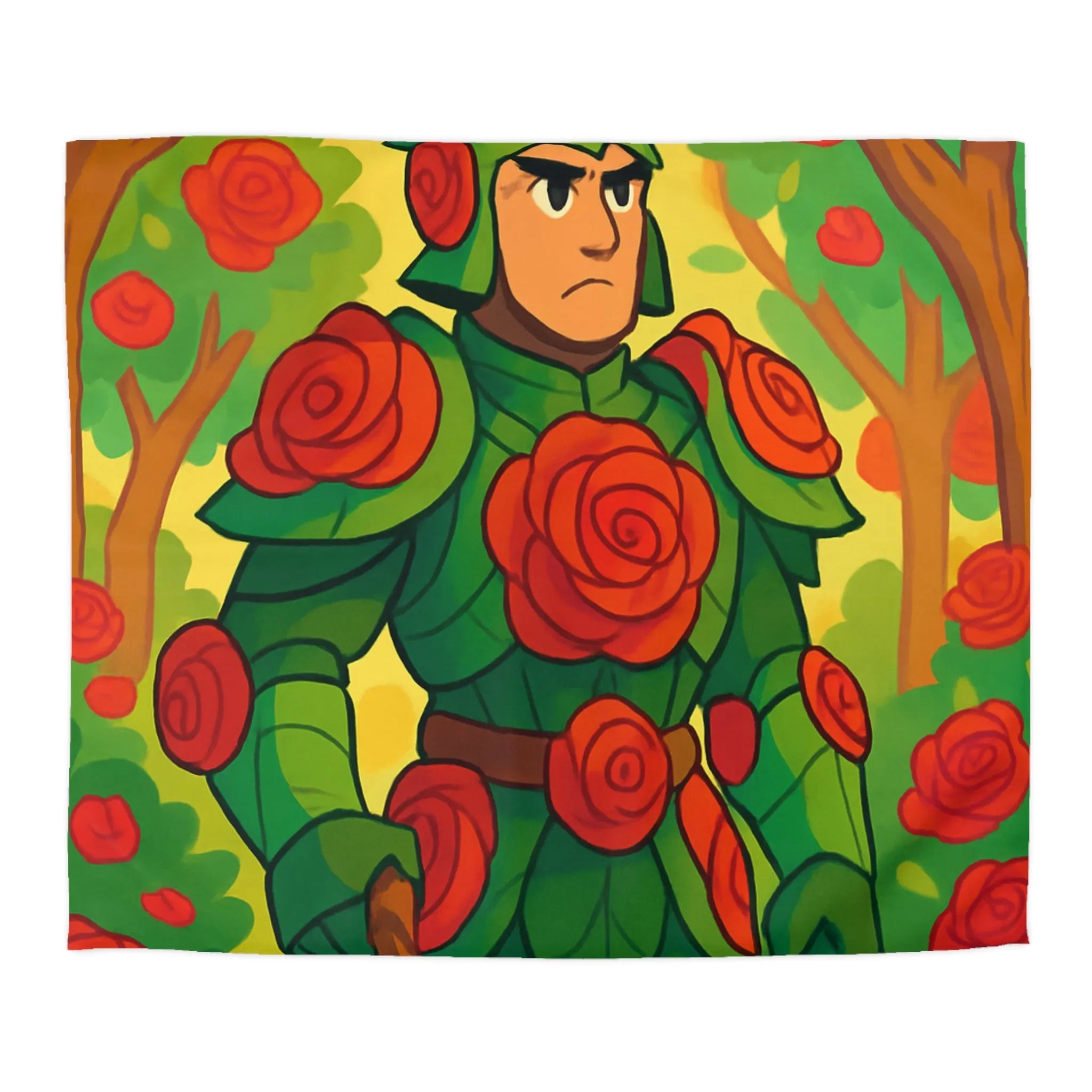 Housse de couette au design chevalier floral avec roses rouges et feuillage vert