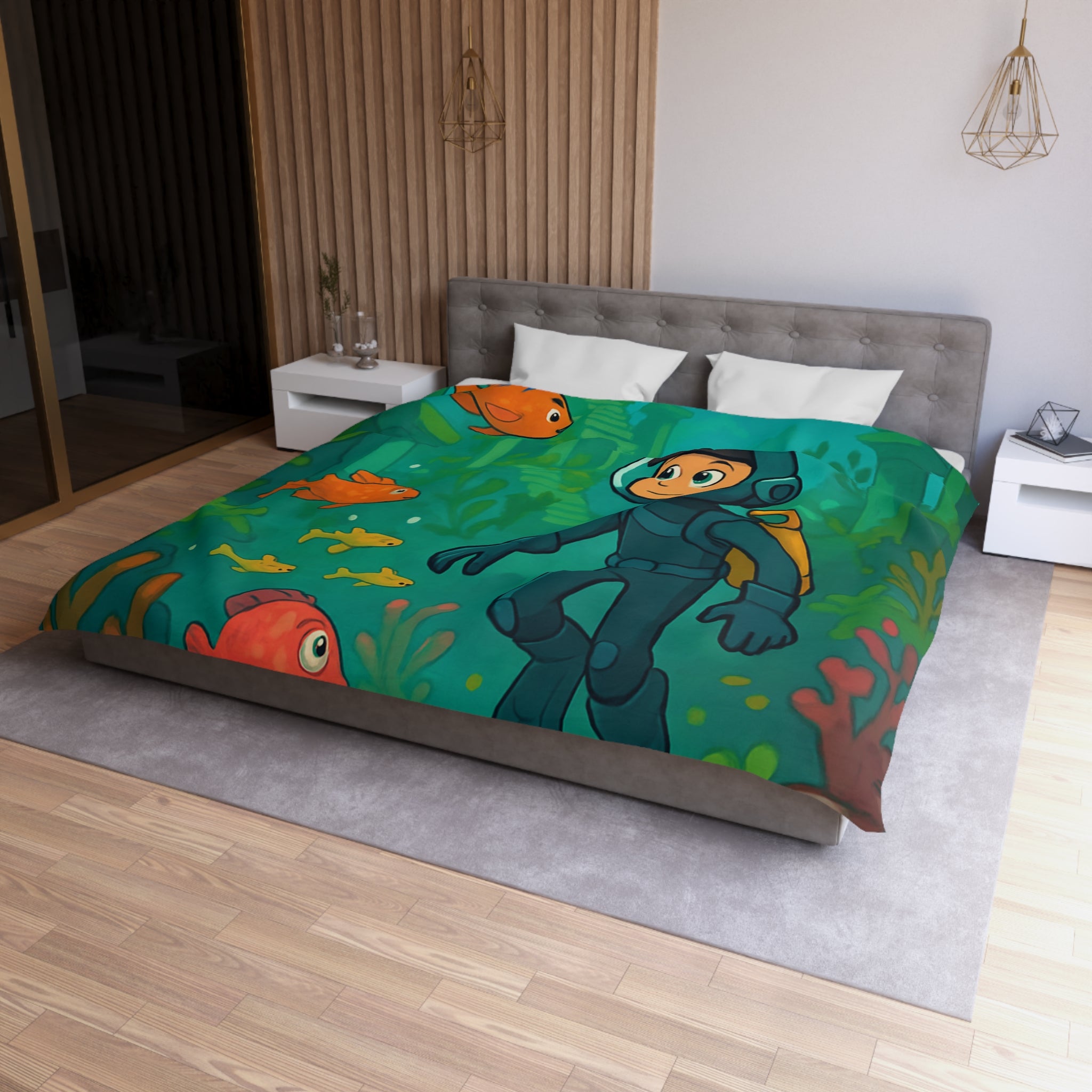 Plongée sous-marine enfantine avec poissons colorés et ruines anciennes, aventure océanique artistique