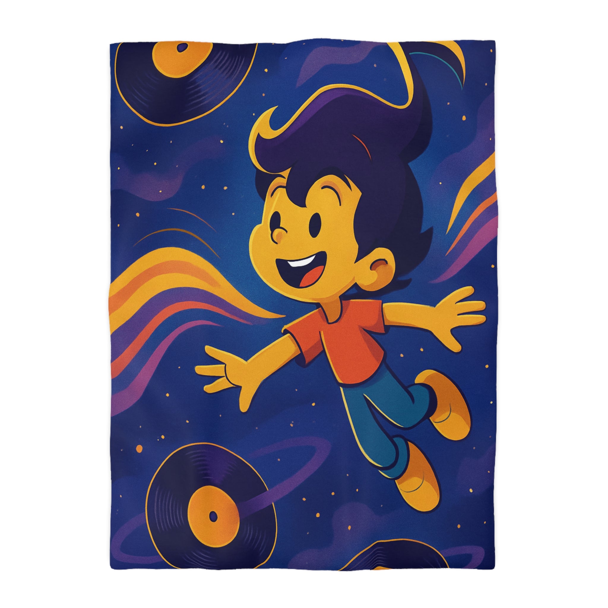 Housse de couette rêve lumineux enfant, aventure musicale, espace éclatant, design contemporain