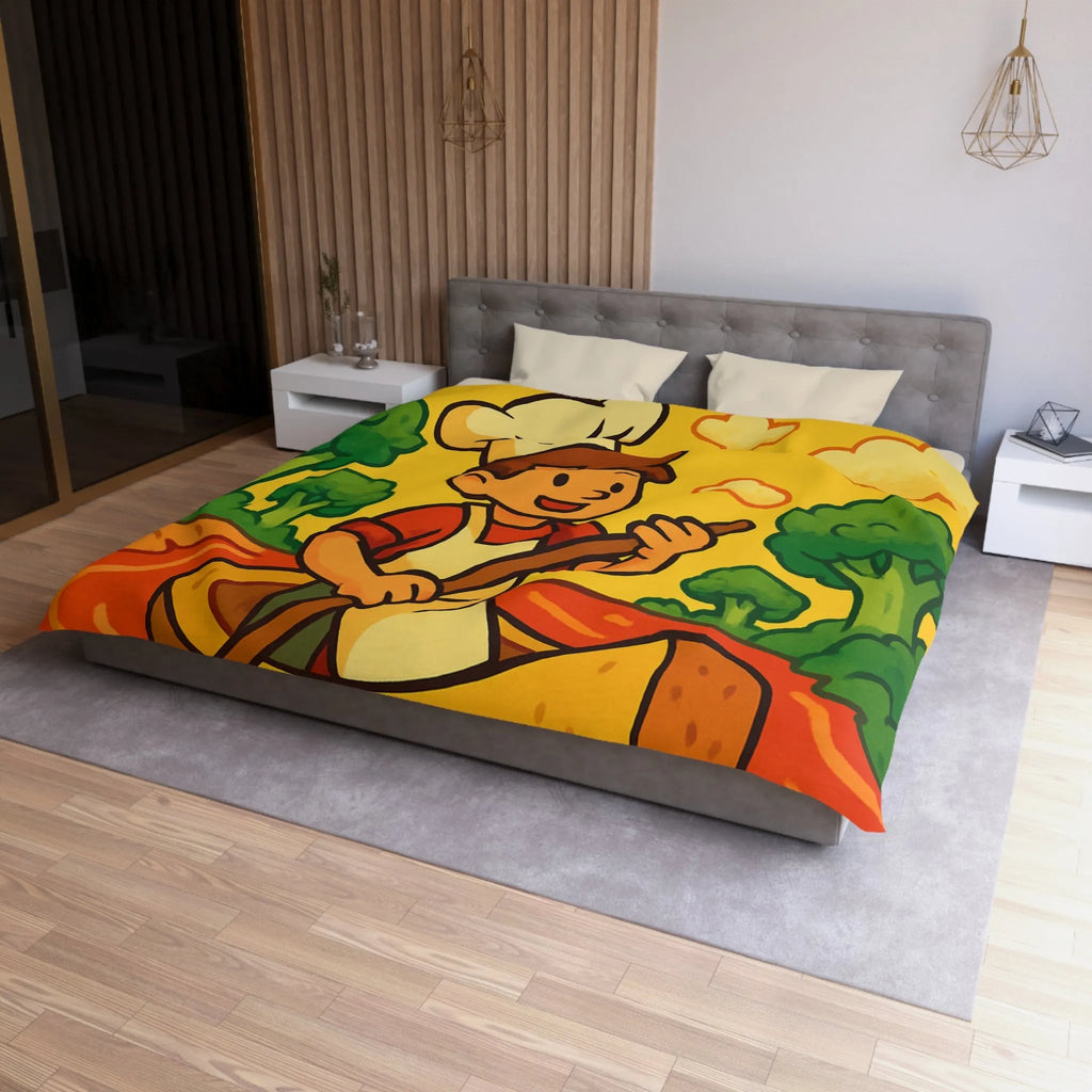 Housse de Couette Chef Enfant Naviguant en Barque sur Rivière Orange Ludique et Colorée