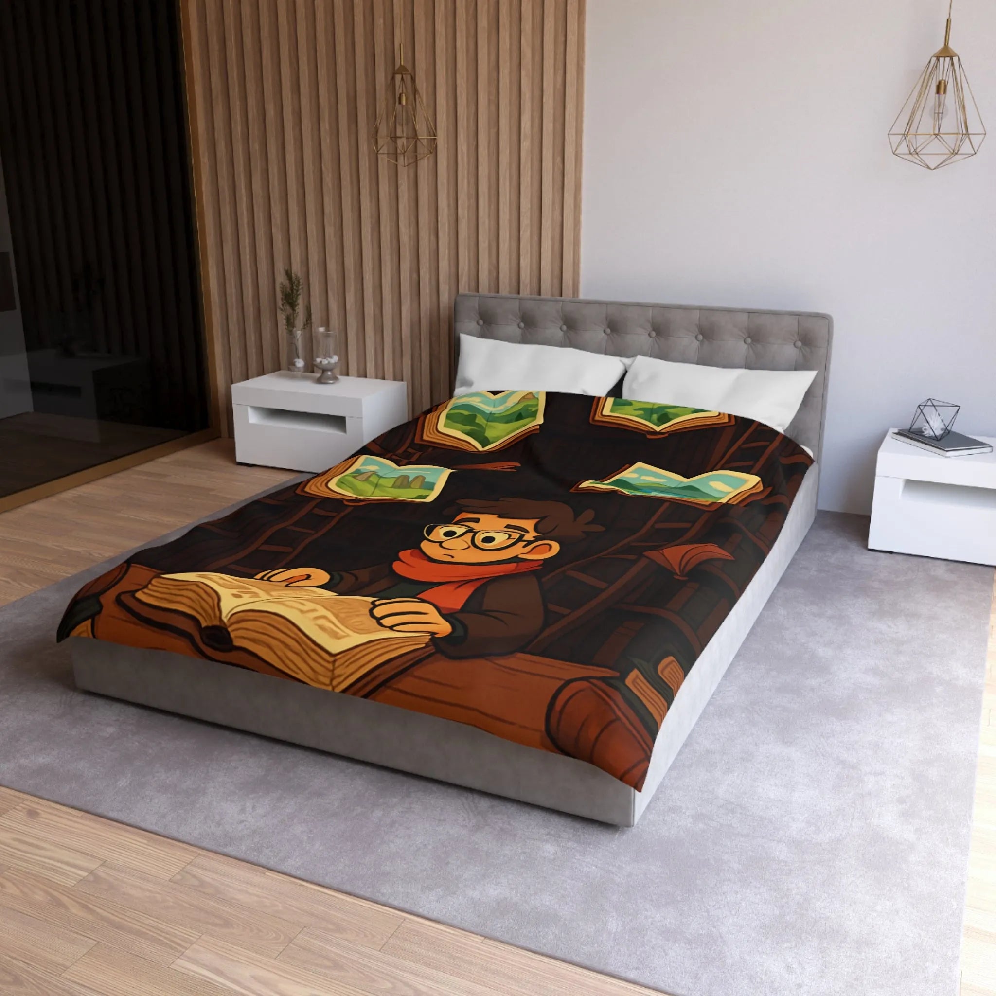 Housse de couette magique avec livres flottants et bibliothèques pour chambre enchantée