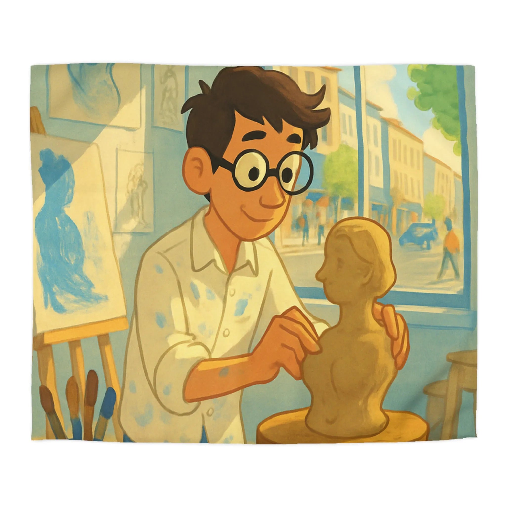 Housse de couette artistique avec design de studio de sculpture lumineusement coloré