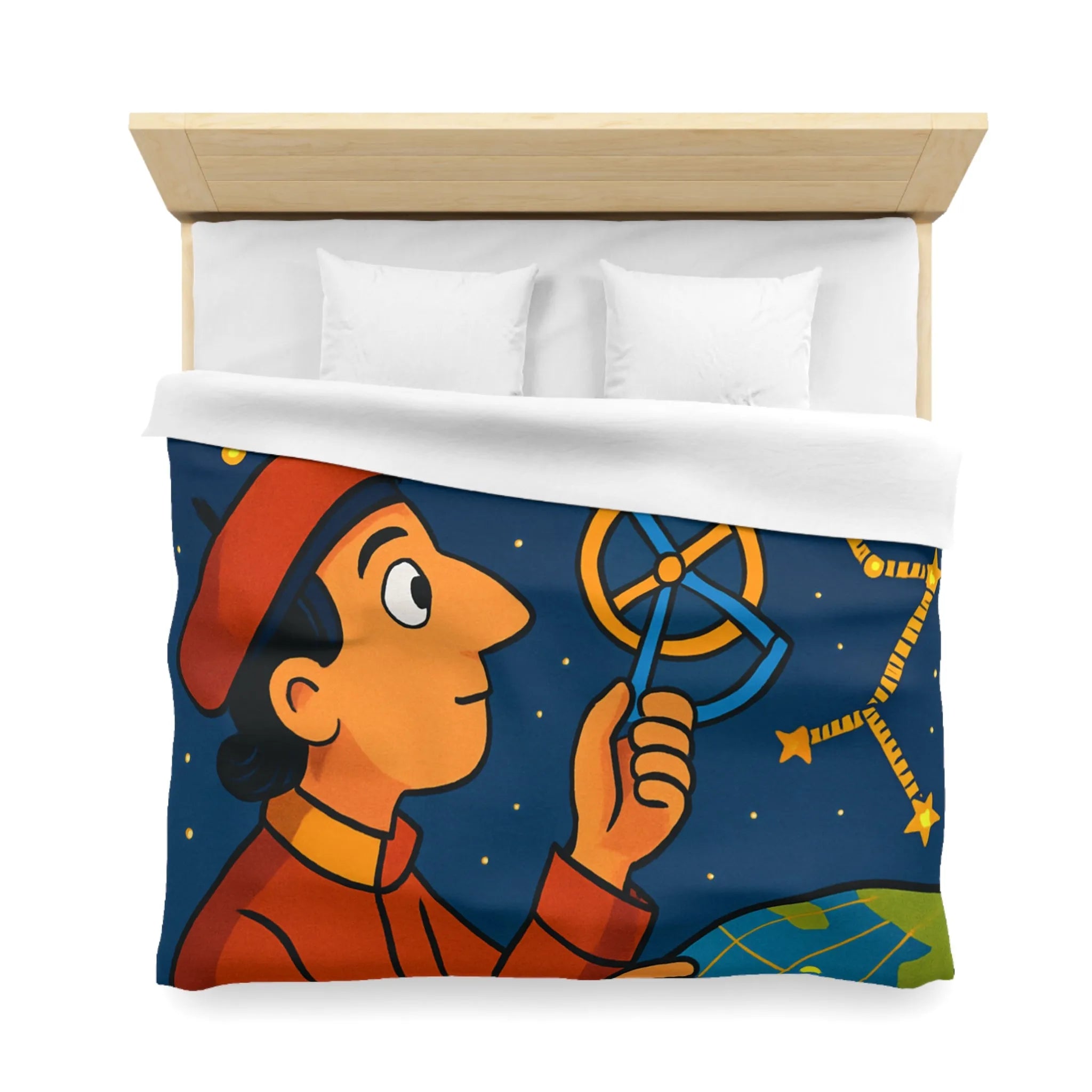 Housse de couette astronomie éducative avec constellations étoilées dans une nuit étoilée