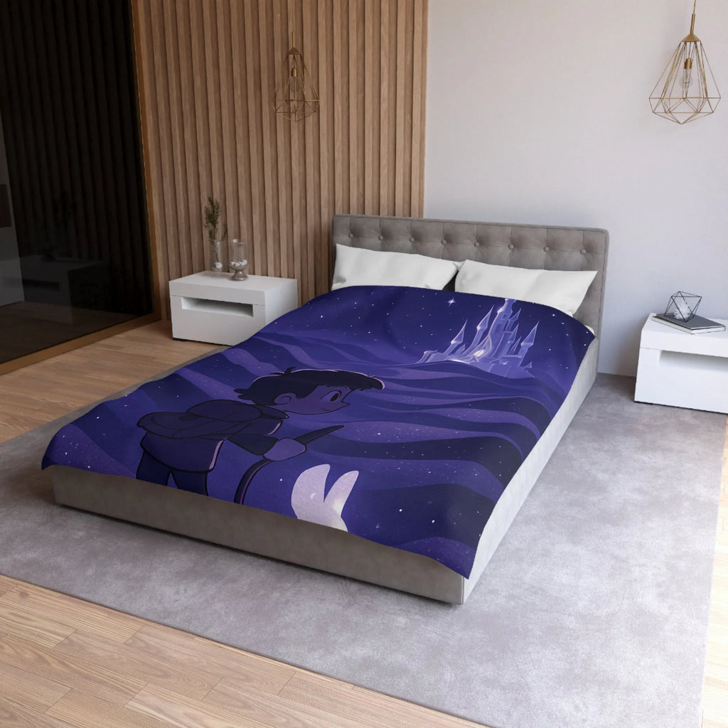 Housse de couette magique avec château céleste et promeneur nocturne scintillant