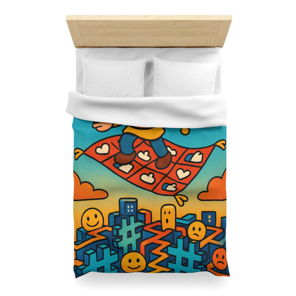 Housse de couette colorée avec un personnage sur un tapis volant magique