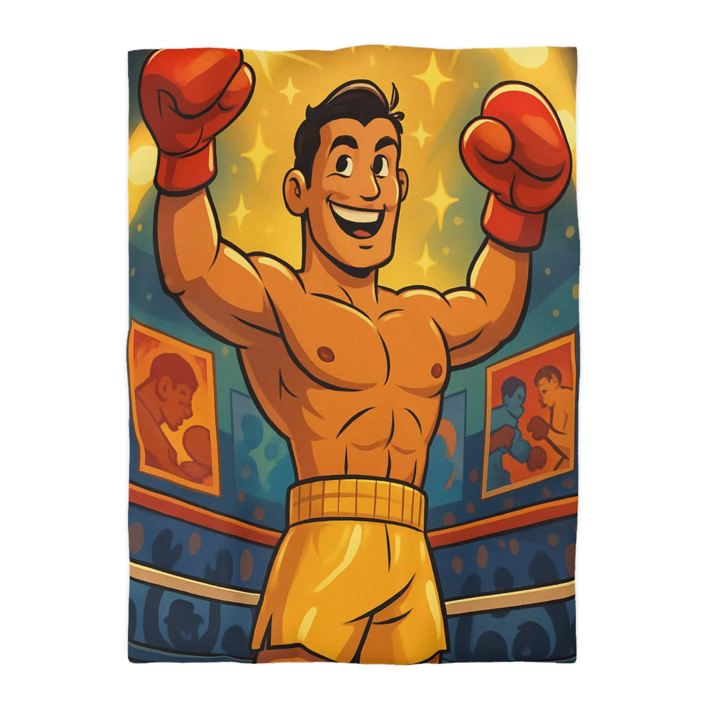 Housse de couette boxer animé gagnant, ambiance rétro colorée pour chambre sportive