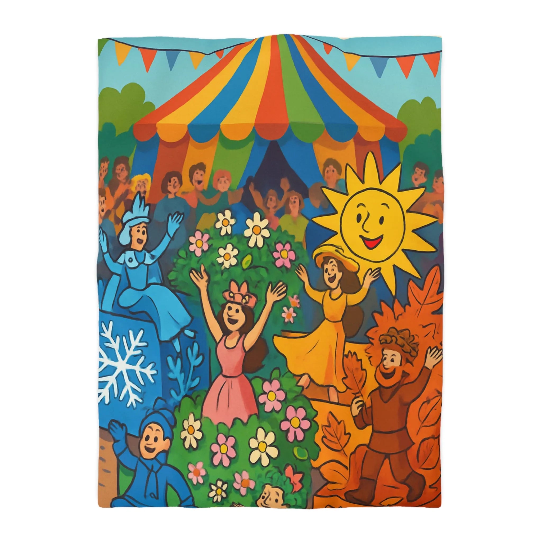 Housse de couette colorée illustrant les saisons pour chambre d'enfant joyeuse et ludique