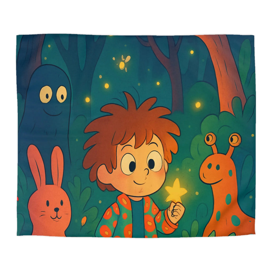 Housse de couette colorée forêt enchantée dessin animé, enfants et animaux magiques