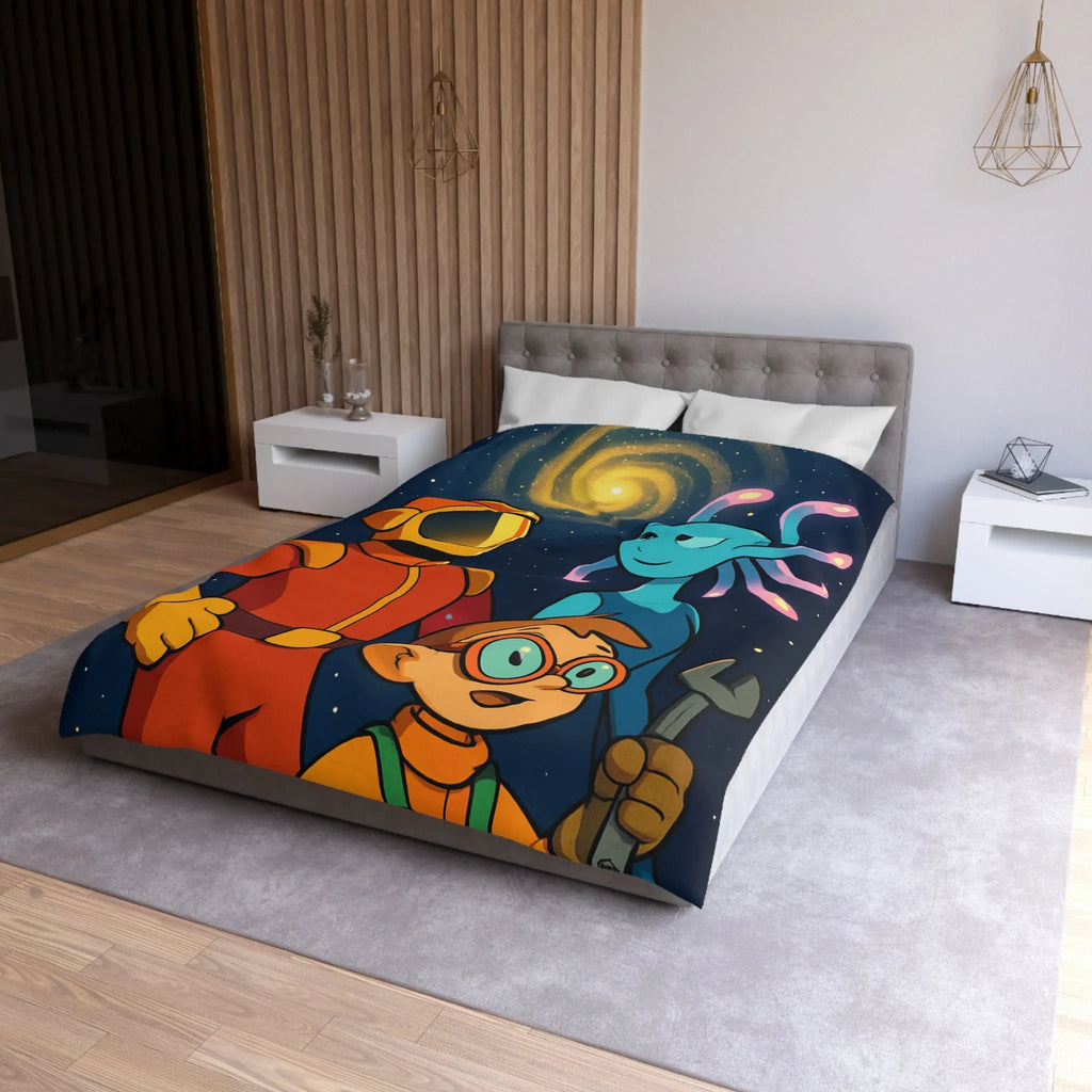 Housse Couette Galaxie : Astronaute, Extraterrestre et Enfant Brillant pour Chambre Cosy