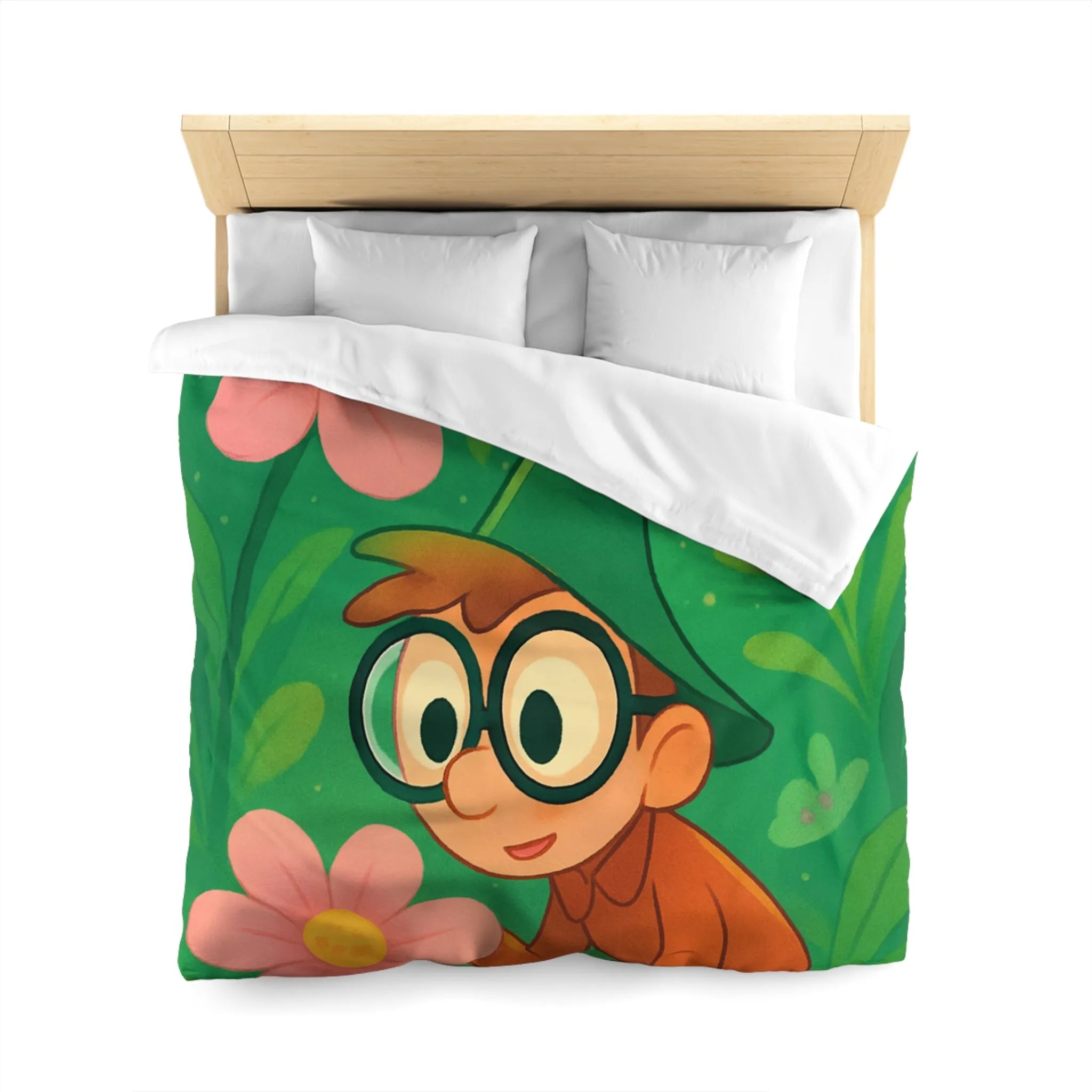 Housse de couette enfants magique jardin avec garçon et fleurs papillon colorés