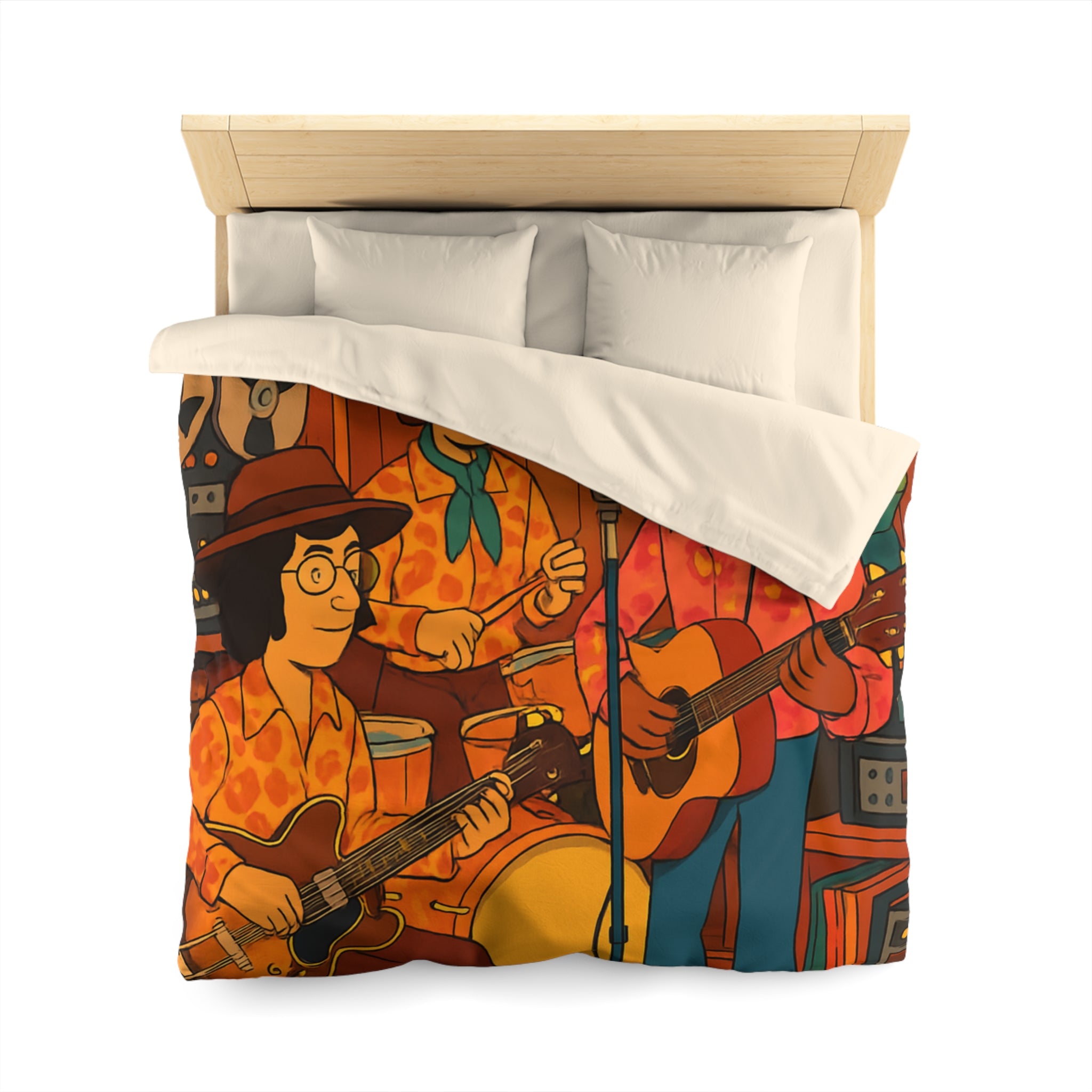Housse de Couette Vintage avec Musiciens Rétro Jouant de la Guitare et Chanteur