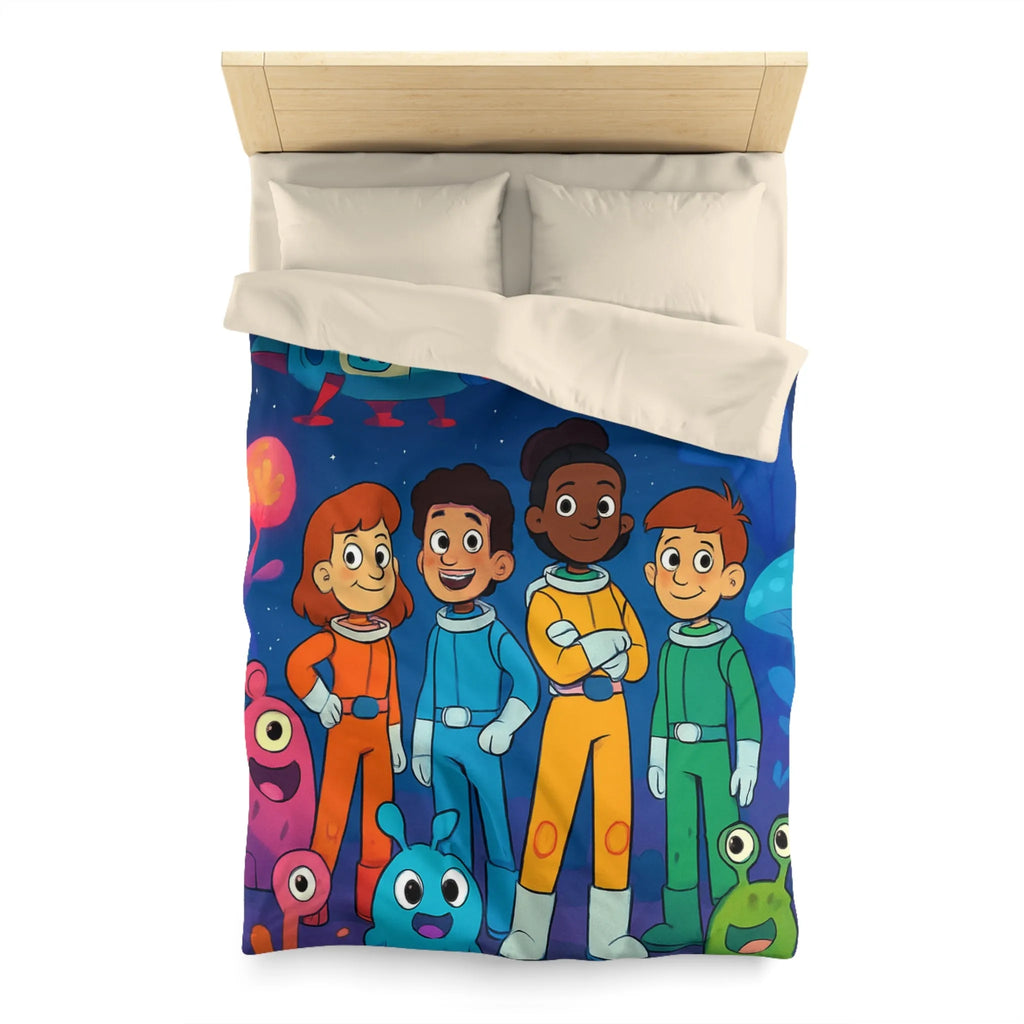 Housse de couette enfant astronaute avec planète, fusée et créatures extraterrestres colorées