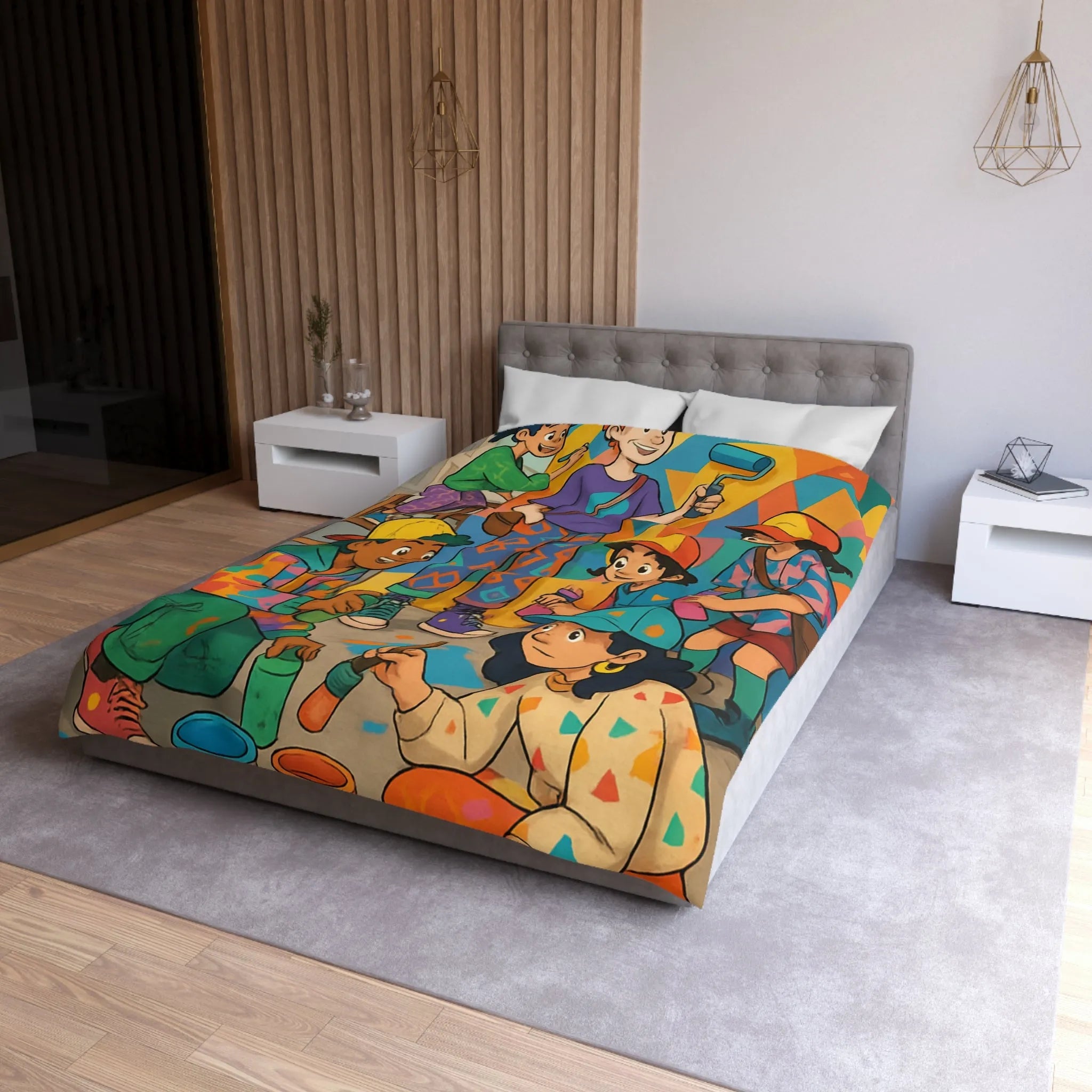Housse de couette colorée avec enfants et motifs artistiques de peinture murale urbaine