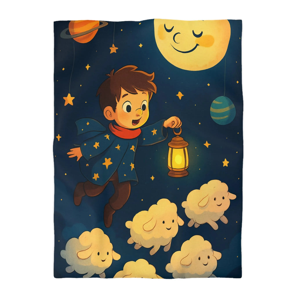Housse de couette enfant rêveur avec étoiles, lune et moutons volants mignons