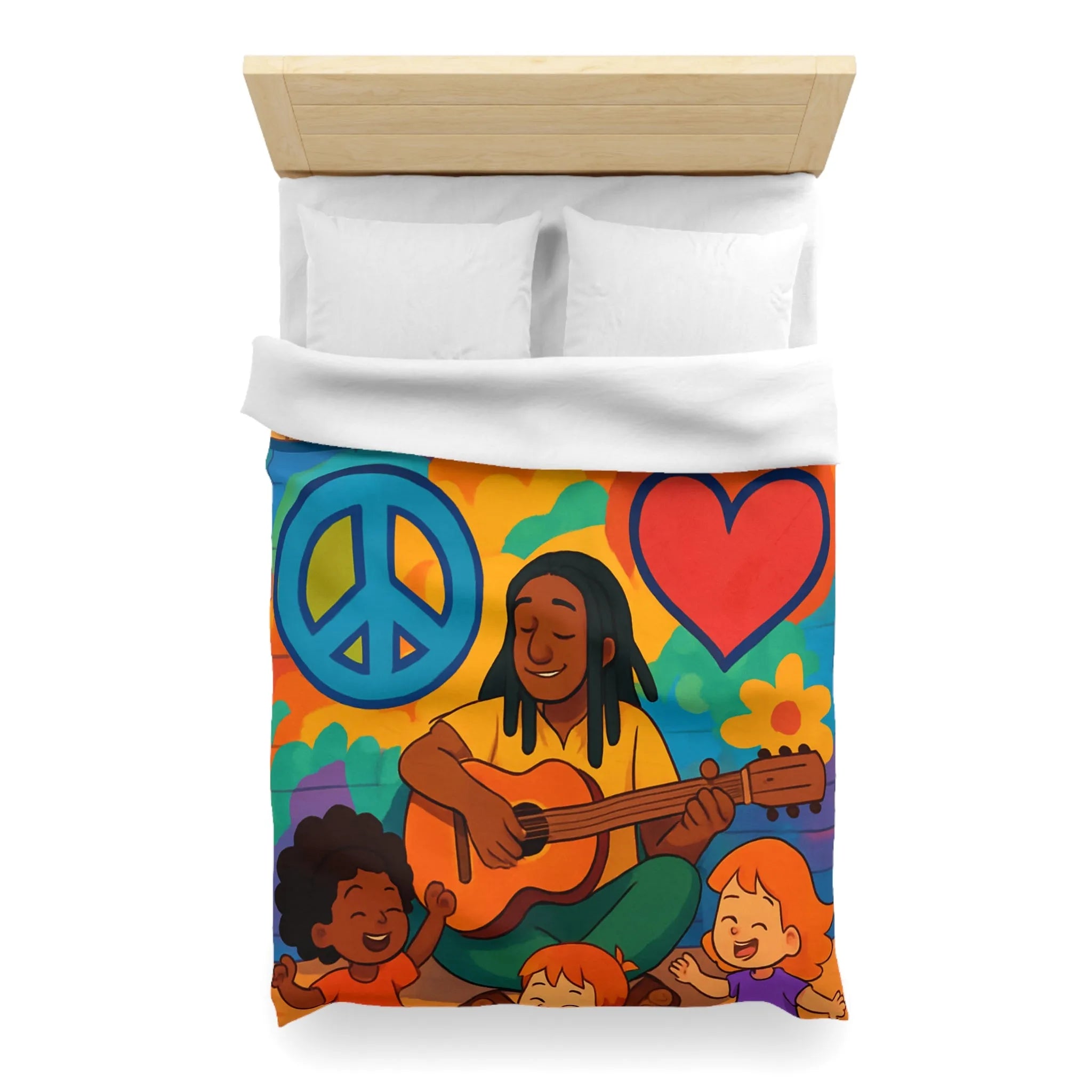 Housse de Couette Colorée avec Musicien Jouant de la Guitare pour Enfants Heureux