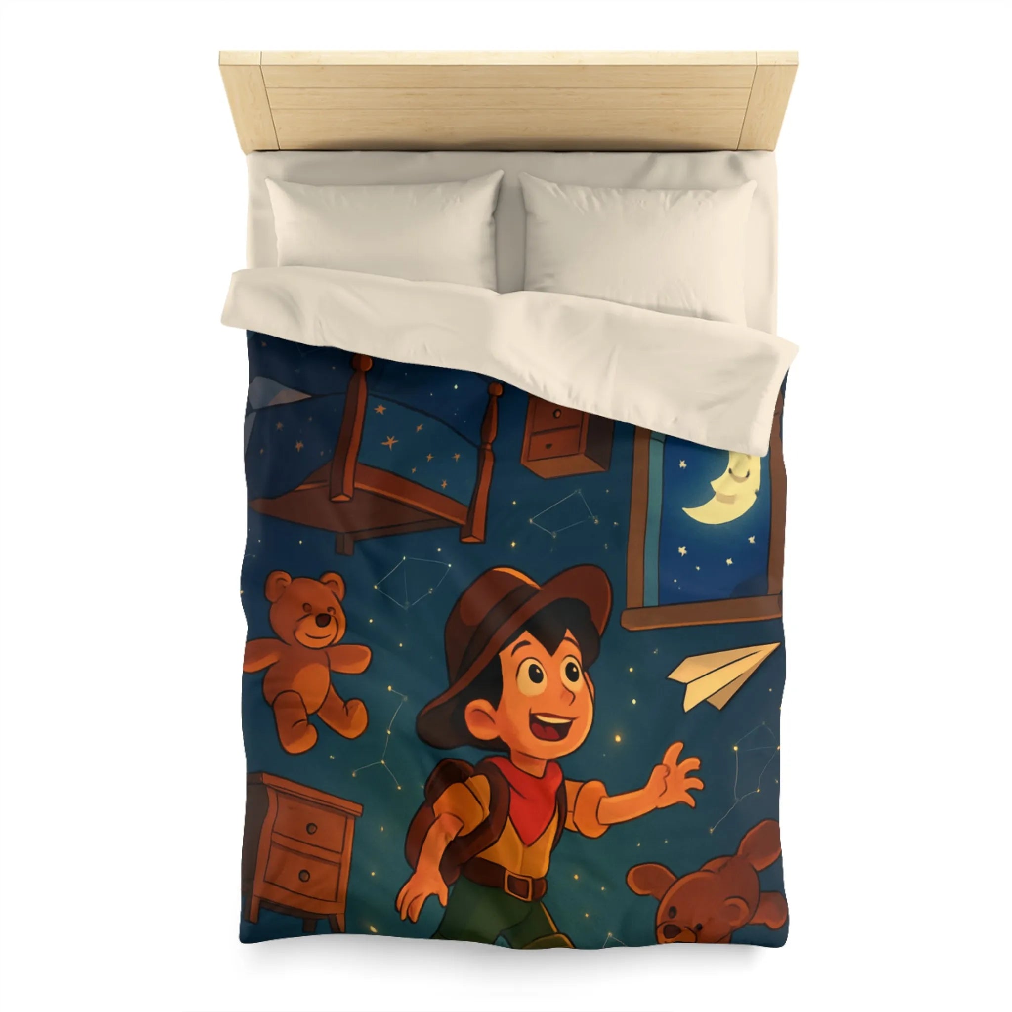 Housse de couette enfant rêveur avec motifs étoilés et décor céleste féérique