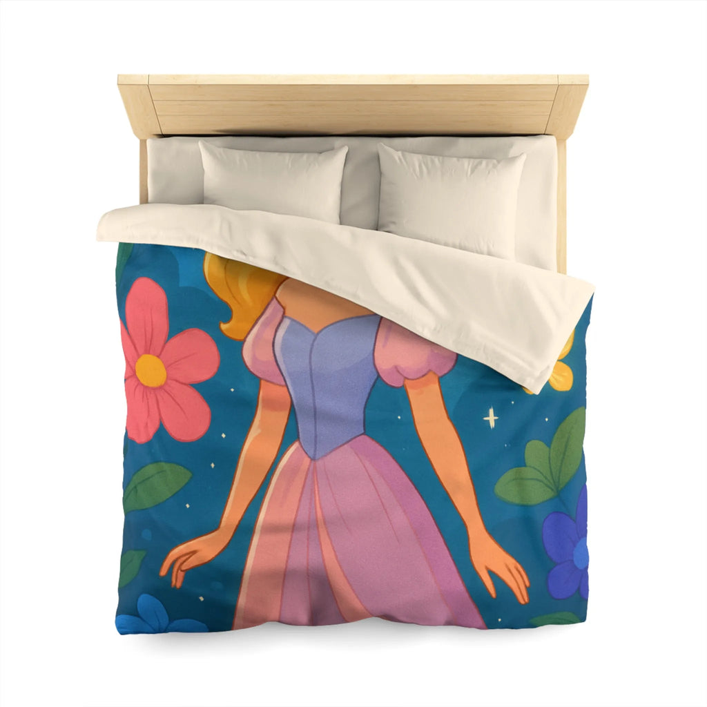 Housse de couette enchantée princesse et château fleurs papillons magique pour chambre enfant