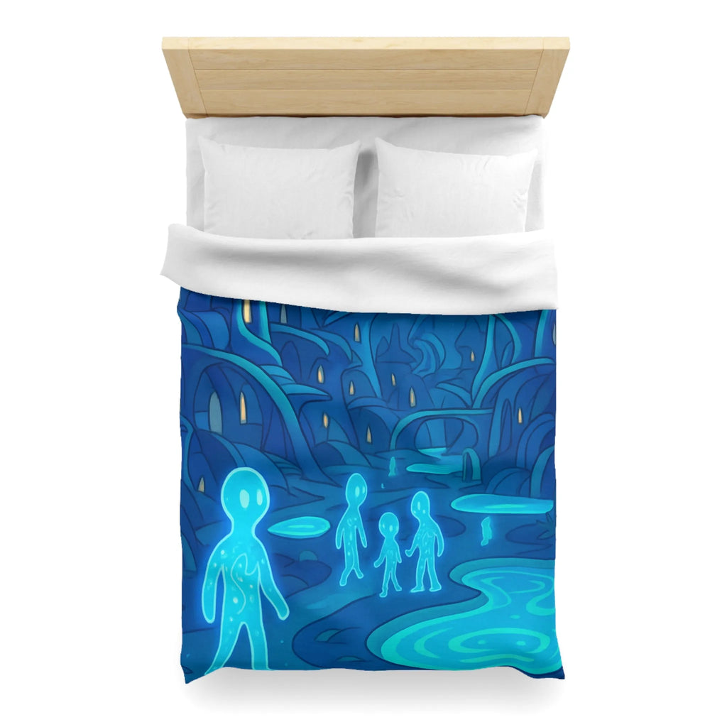 Housse de couette fantastique avec paysage extraterrestre, créatures lumineuses et lune mystique