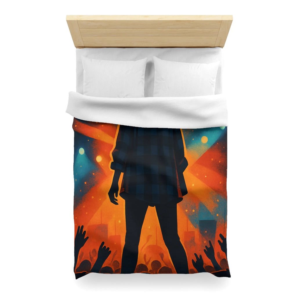 Housse de couette concert silhouette musicien rétro rayons de lumière colorés scène