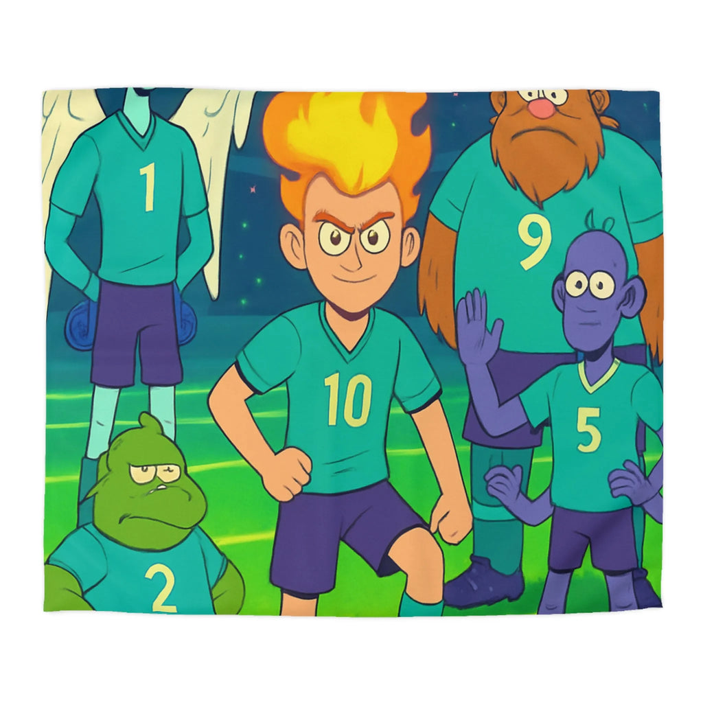 Housse de Couette Football Enfants Dessins Animés Fantastiques avec Joueurs et Effets Colorés