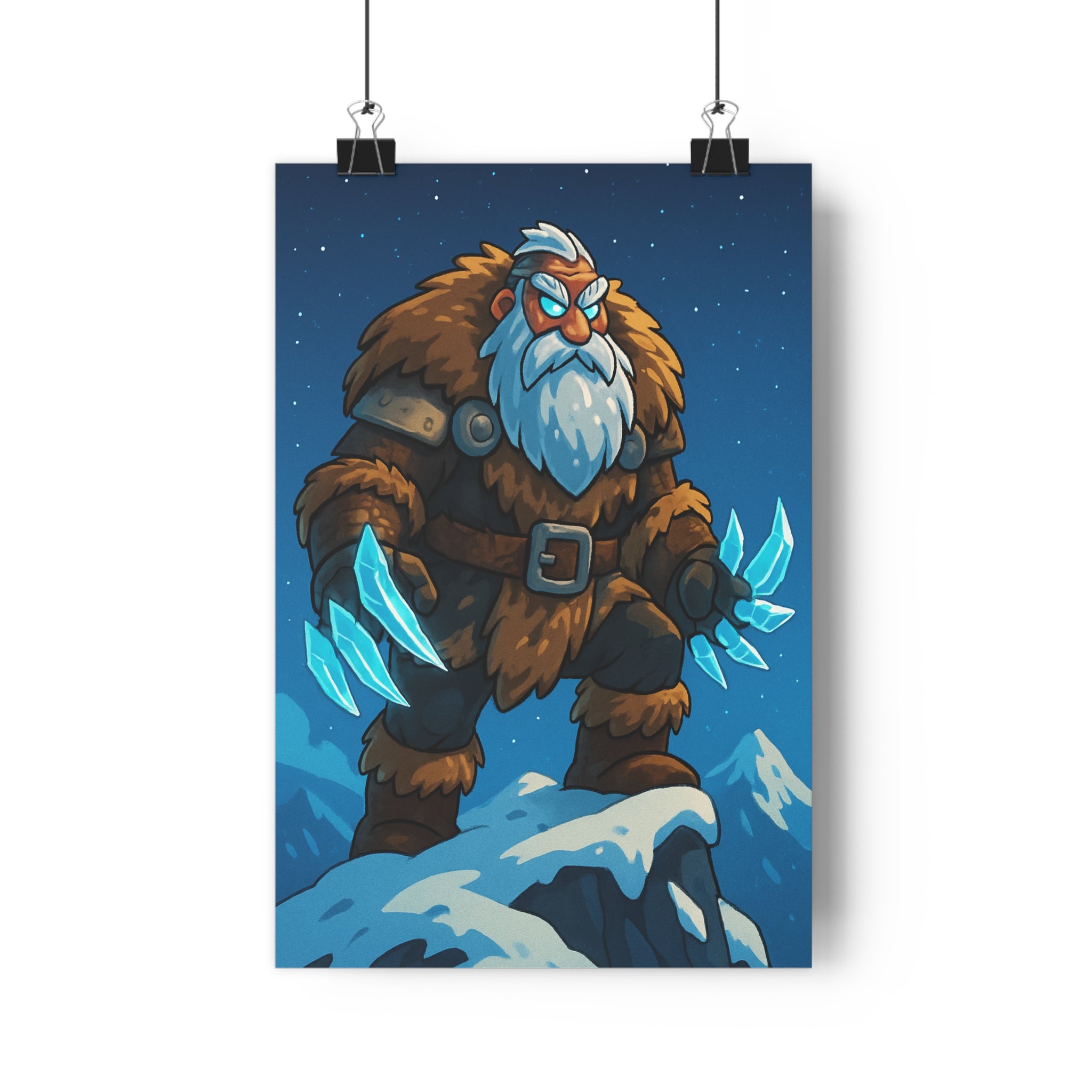 Poster décoratif guerrier nordique montagne enneigée mystique salon chambre ambiance fantastique format 30x46 cm