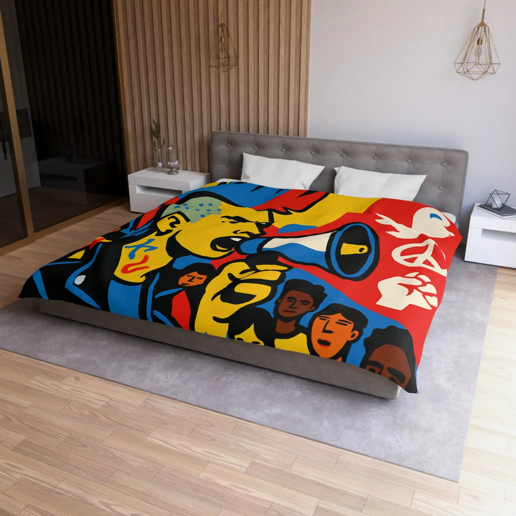 Housse de couette colorée avec illustration dynamique de manifestant engagé pour la paix