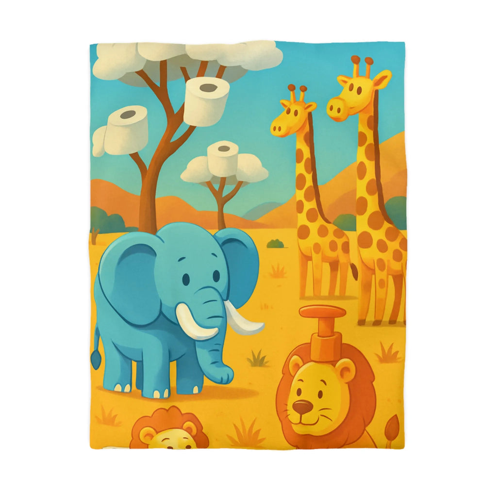 Animaux de Savane Joueurs avec Arbres à Rouleaux pour Housse de Couette Enfant Unique