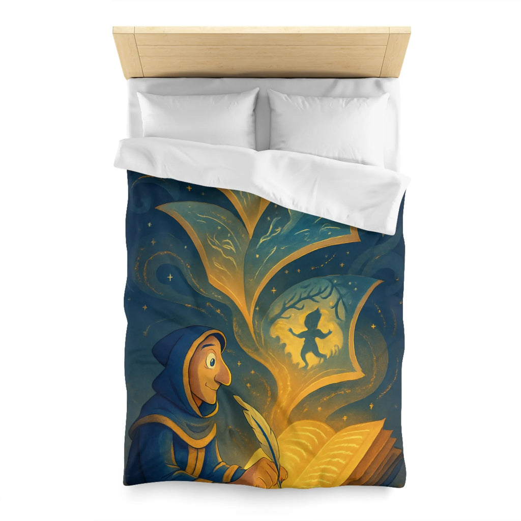 Housse de couette magique avec scène de conte illustrée et motifs féeriques scintillants