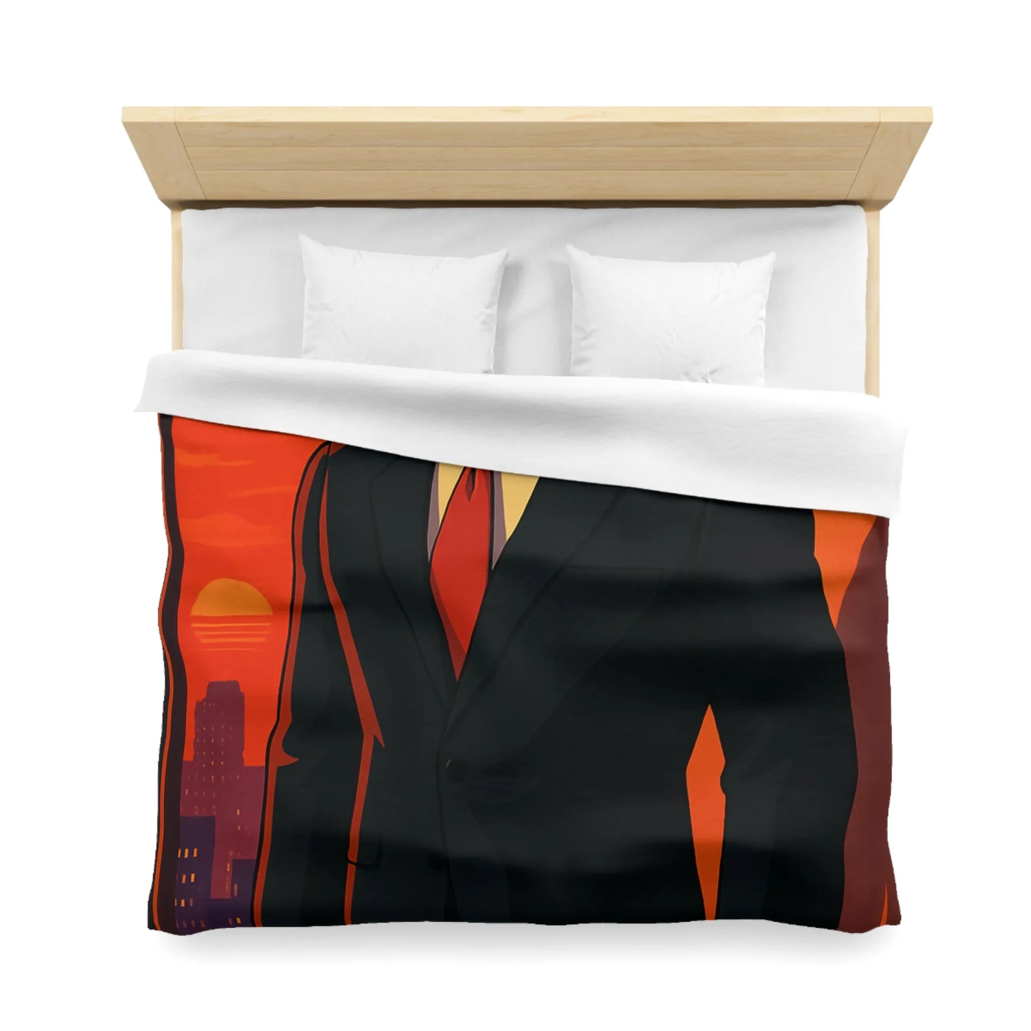 Housse de Couette au Style Épuré avec Silhouette Énigmatique et Coucher de Soleil